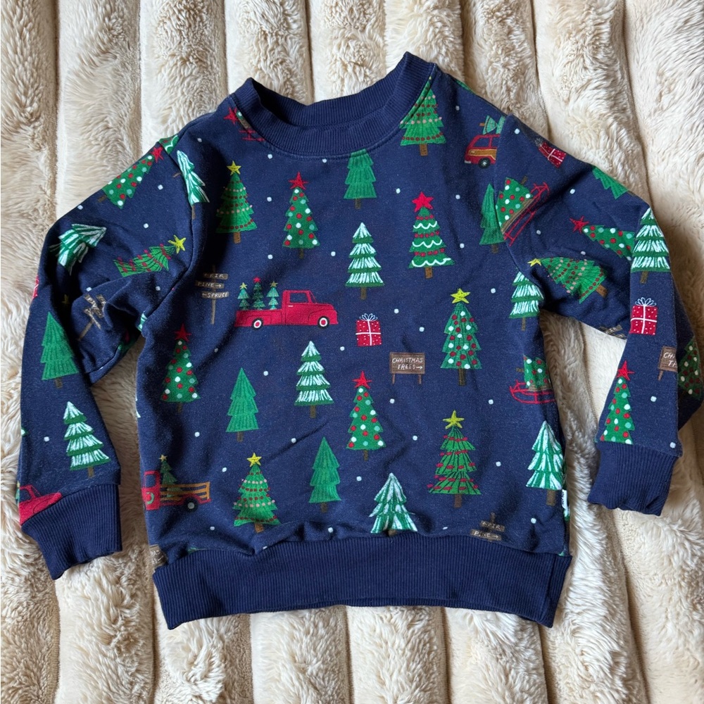 Little Sleepies Festive Tree and Truck Sweatshirt - Blue and Green